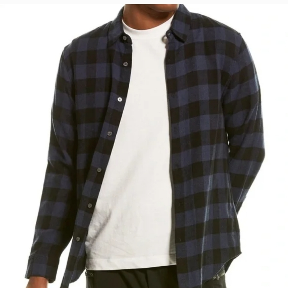 Magaschoni Buffalo Check Flannel Cotton Shirt Blue and Black Size  XL
